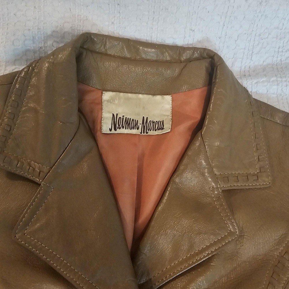 Vintage Neiman Marcus Leather Trench Coat Womens Medium Brown Belted‎ Lined - Picture 2 of 14
